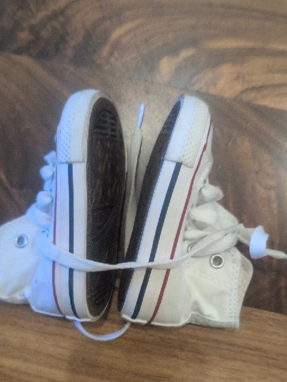 Converse White Kids High-Top Sneakers with Red & Navy Trim